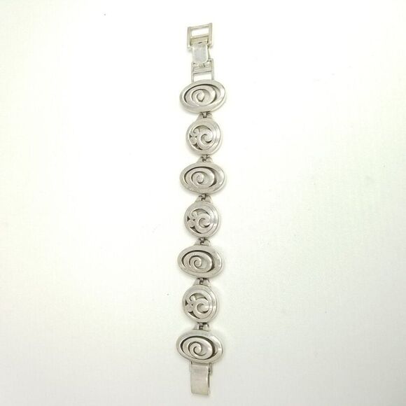 Vintage Brighton Contempo Open Oval Scroll Link Silver Plate Bracelet, Panel - Picture 3 of 8